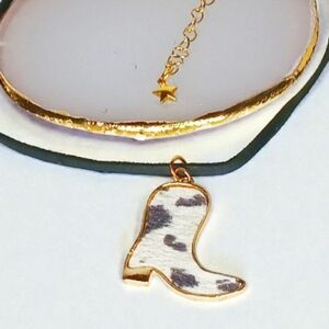 Gold Cow Print Cowboy Boot Charm Necklace Saturationcore Rodeo Coastal Cowgirl
